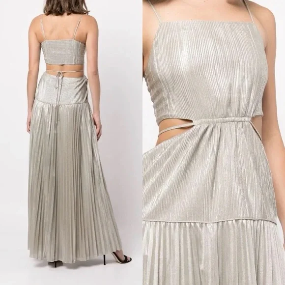 JONATHAN SIMKHAI Daisy cutout plissé-lamé maxi dress NWT - Picture 12 of 12